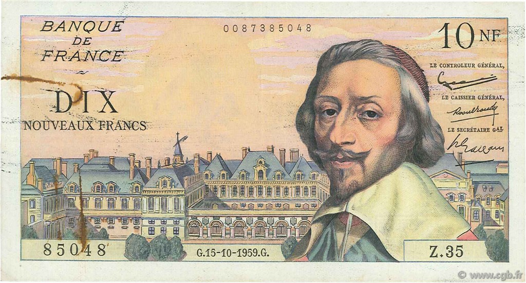 10 Nouveaux Francs RICHELIEU FRANCIA  1959 F.57.03 BC+