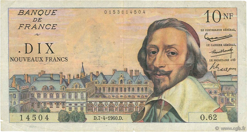 10 Nouveaux Francs RICHELIEU FRANKREICH  1960 F.57.06 fSS