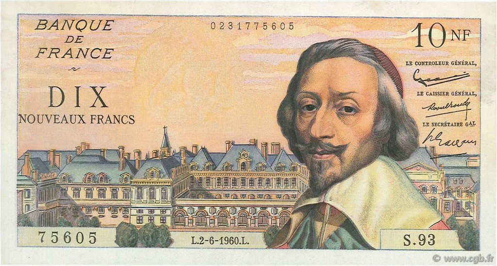 10 Nouveaux Francs RICHELIEU FRANCE  1960 F.57.08 XF+