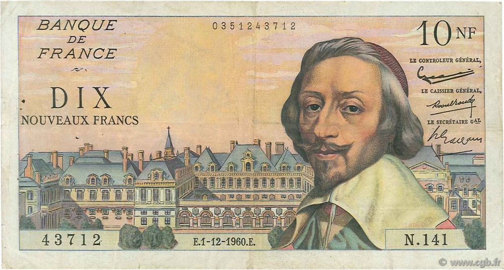 10 Nouveaux Francs RICHELIEU FRANCIA  1960 F.57.12 q.BB