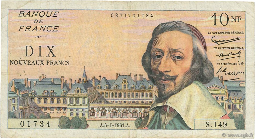 10 Nouveaux Francs RICHELIEU FRANCIA  1961 F.57.13 MB
