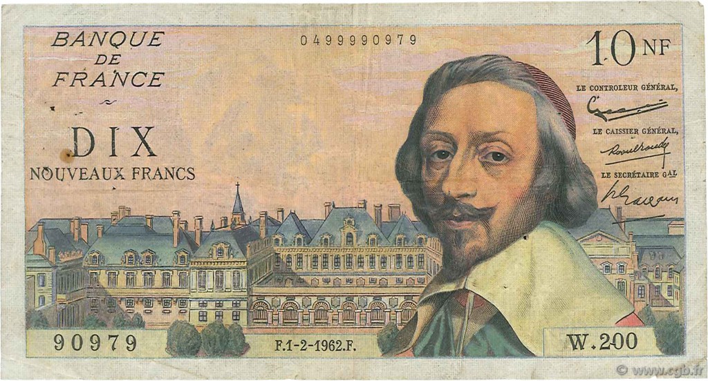 10 Nouveaux Francs RICHELIEU FRANCIA  1962 F.57.17 q.MB