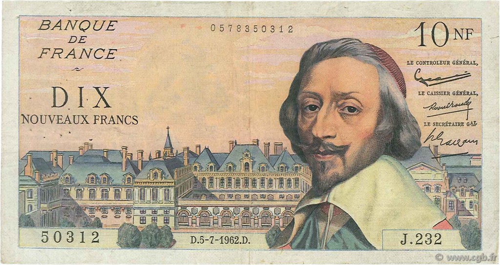 10 Nouveaux Francs RICHELIEU FRANCE  1962 F.57.20 F+