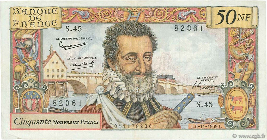 50 Nouveaux Francs HENRI IV FRANCE  1959 F.58.04 VF+