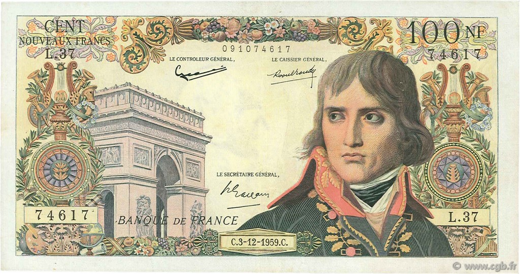 100 Nouveaux Francs BONAPARTE FRANCIA  1959 F.59.04 BC+