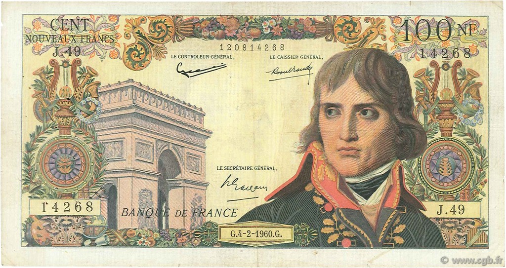 100 Nouveaux Francs BONAPARTE FRANCE  1960 F.59.05 VG
