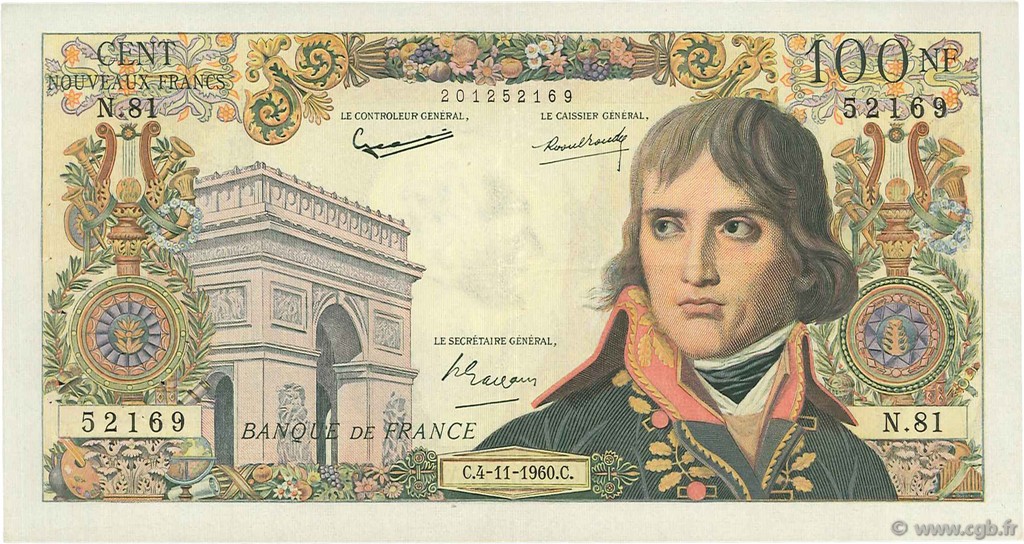 100 Nouveaux Francs BONAPARTE FRANKREICH  1960 F.59.08 fVZ