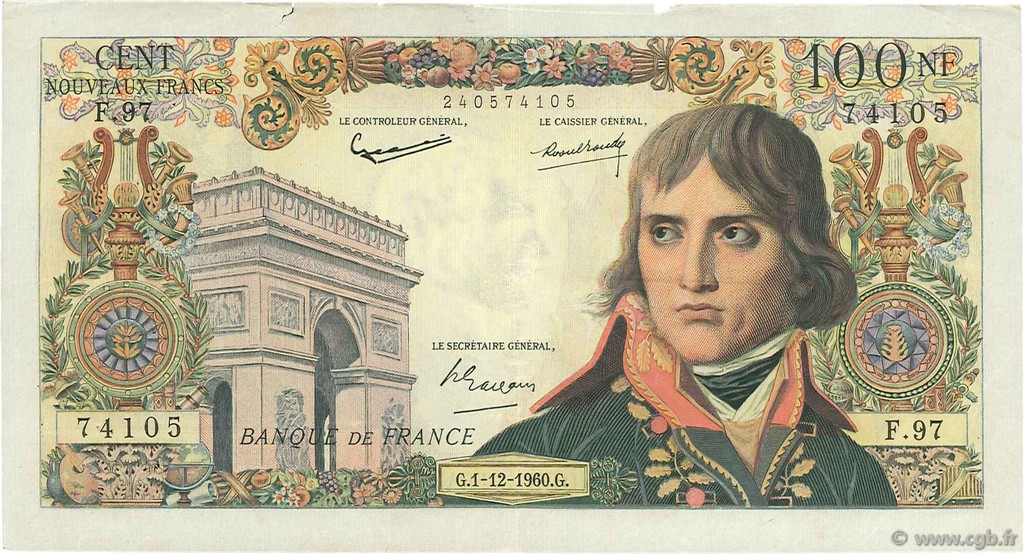 100 Nouveaux Francs BONAPARTE FRANCIA  1960 F.59.09 q.BB