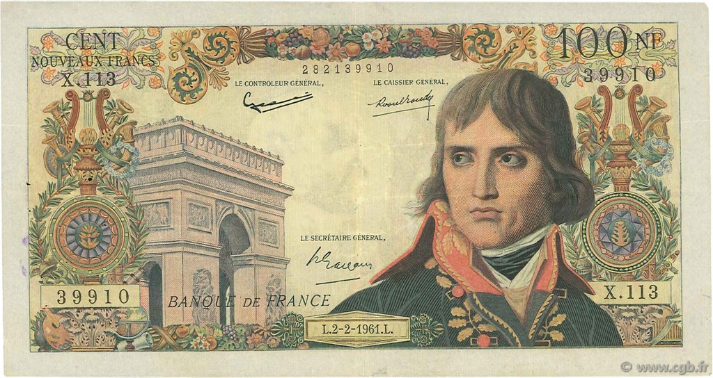 100 Nouveaux Francs BONAPARTE FRANCIA  1961 F.59.10 q.BB