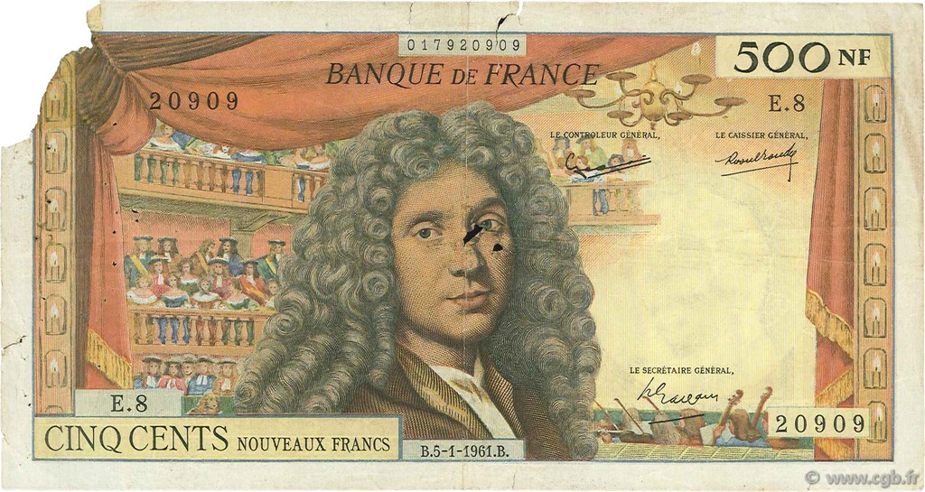 500 Nouveaux Francs MOLIÈRE FRANCE  1961 F.60.03 P