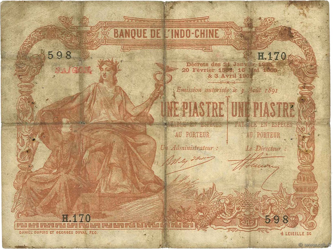 1 Piastre - 1 Piastre FRANZÖSISCHE-INDOCHINA Saïgon 1903 P.034a SGE