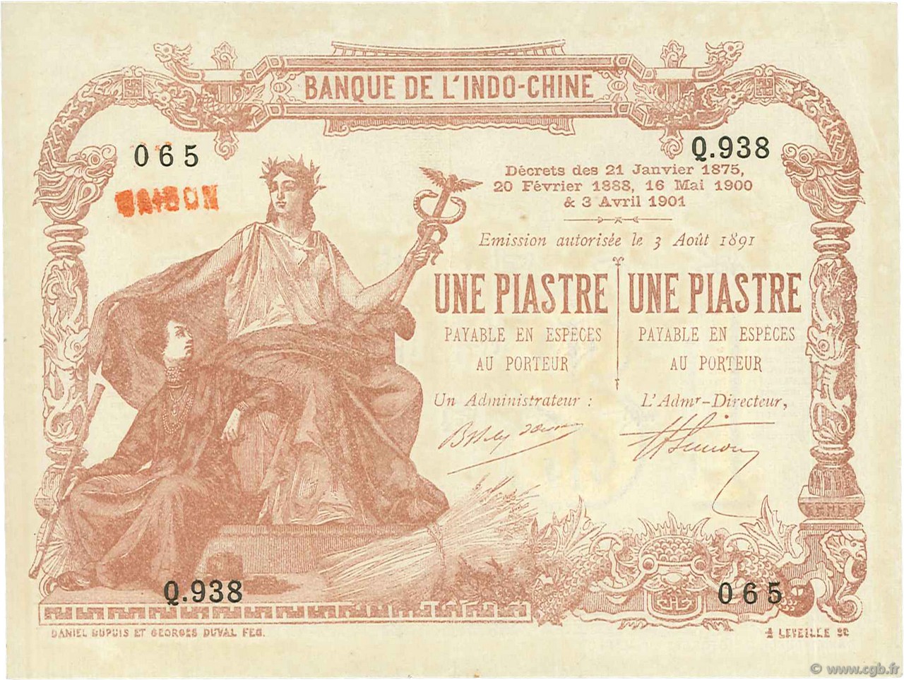 1 Piastre - 1 Piastre INDOCINA FRANCESE Saïgon 1909 P.034b SPL+
