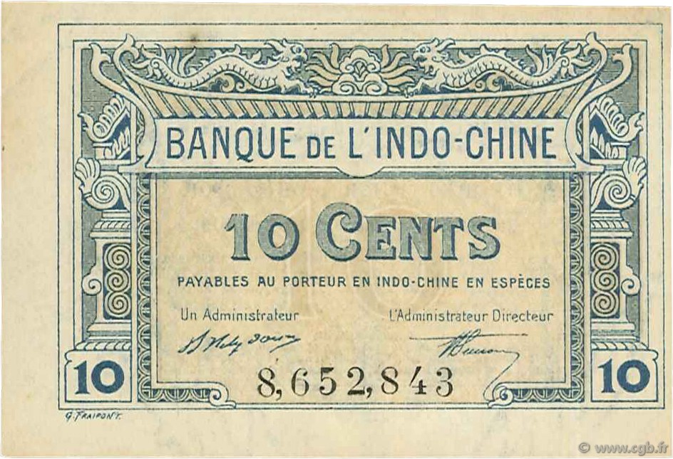 10 Cents INDOCINA FRANCESE  1919 P.043 SPL