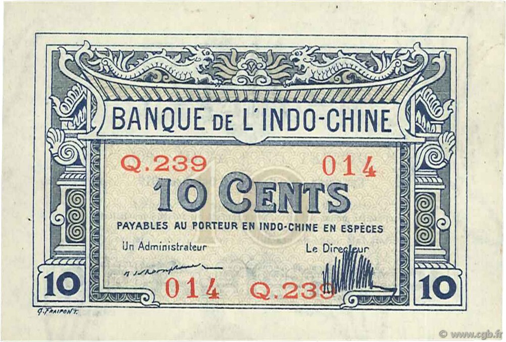 10 Cents INDOCHINA  1919 P.044 EBC+
