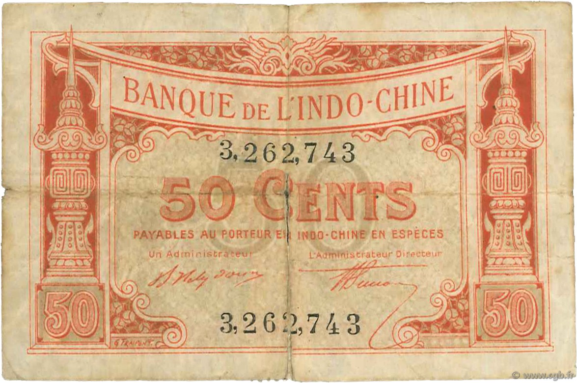50 Cents FRENCH INDOCHINA  1919 P.046 G