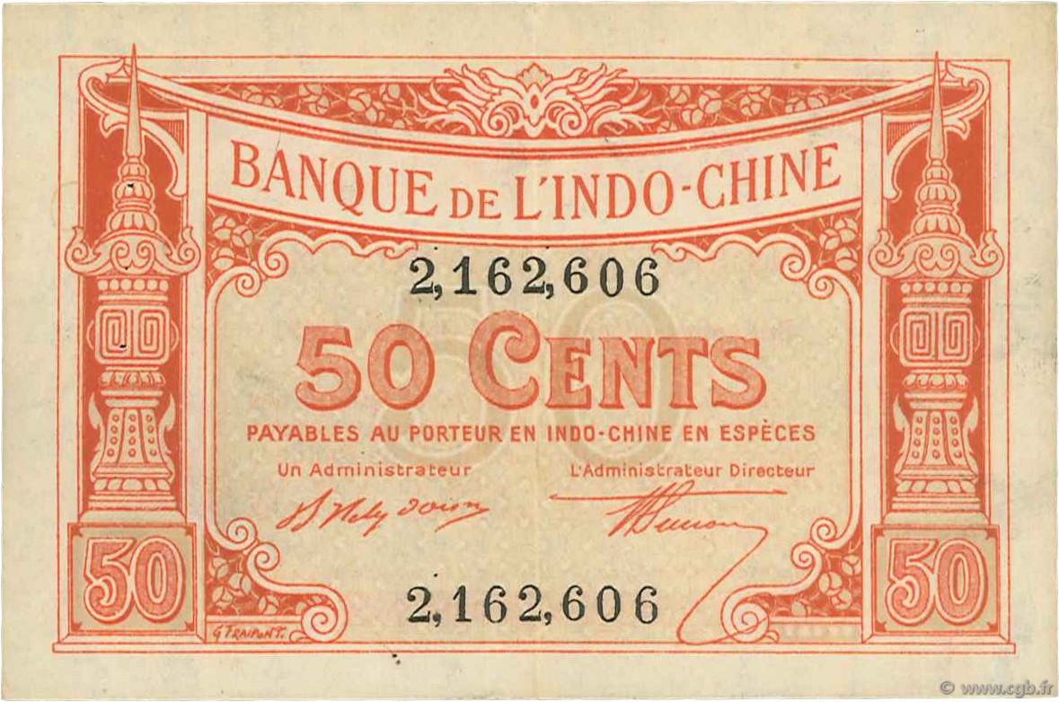 50 Cents FRENCH INDOCHINA  1919 P.046 XF