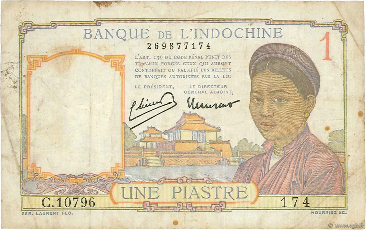 1 Piastre FRENCH INDOCHINA  1949 P.054d F-