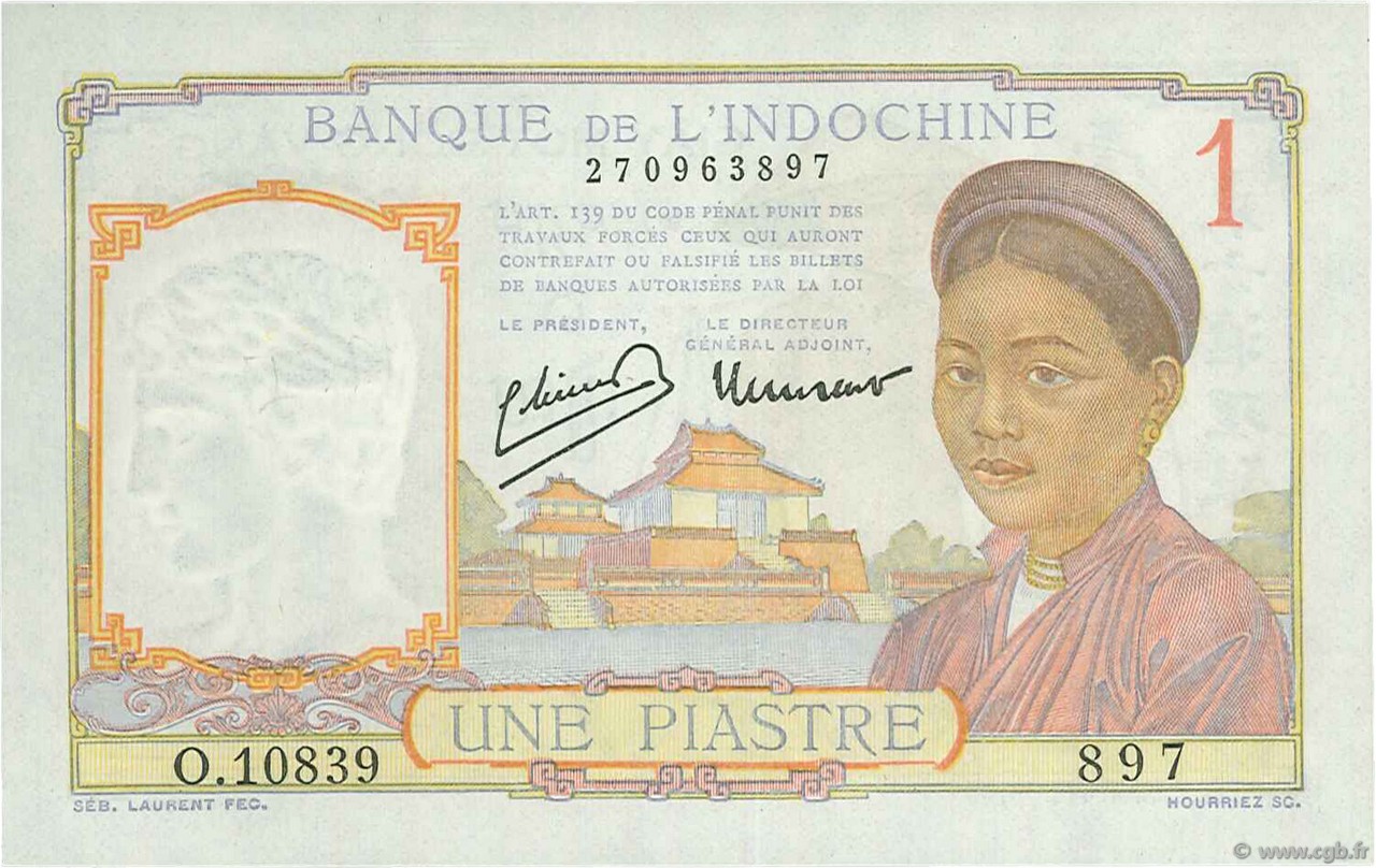 1 Piastre FRENCH INDOCHINA  1949 P.054d UNC-