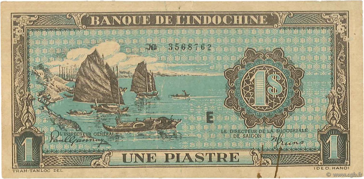 1 Piastre bleu INDOCINA FRANCESE  1942 P.059a BB