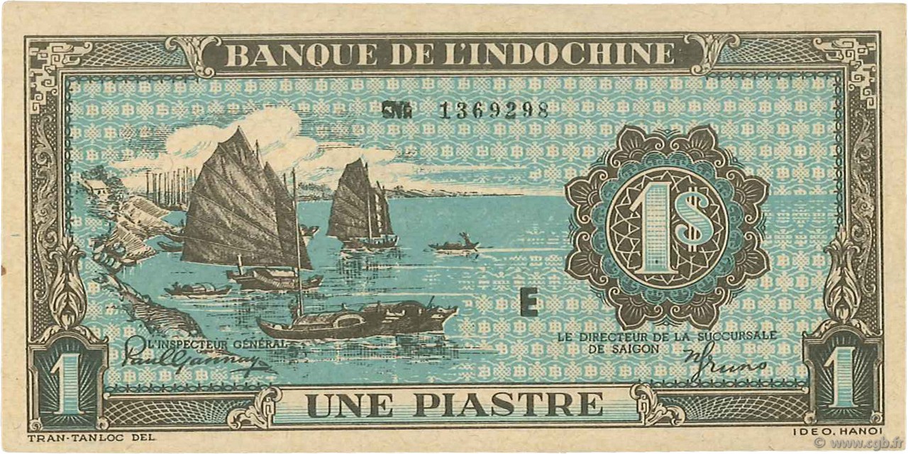 1 Piastre bleu INDOCINA FRANCESE  1942 P.059a q.FDC