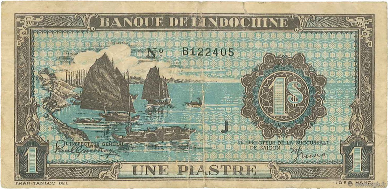 1 Piastre bleu INDOCINA FRANCESE  1942 P.059b q.MB