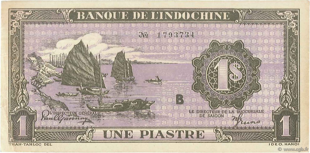 1 Piastre violet FRENCH INDOCHINA  1942 P.060 AU