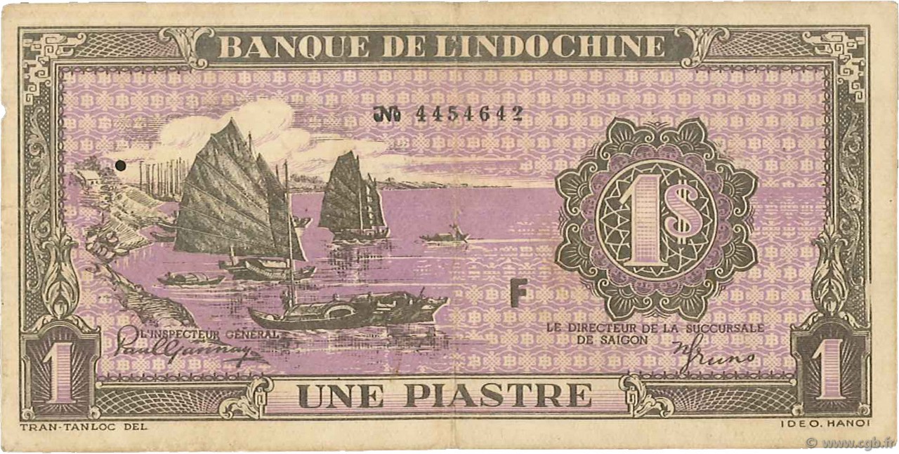1 Piastre violet INDOCINA FRANCESE  1942 P.060 BB