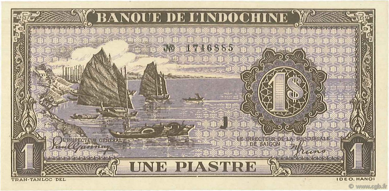 1 Piastre violet FRENCH INDOCHINA  1942 P.060 UNC-
