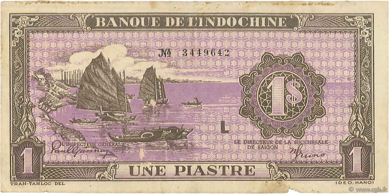 1 Piastre violet FRENCH INDOCHINA  1942 P.060 F