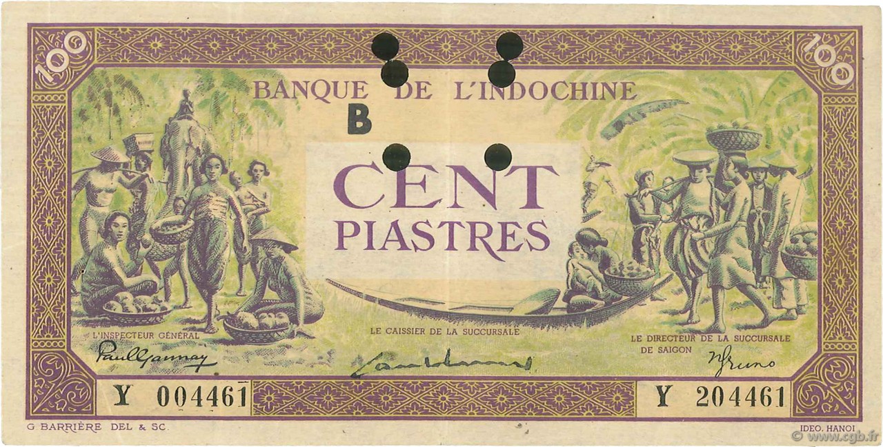 100 Piastres violet et vert Spécimen FRENCH INDOCHINA  1942 P.067s VF+