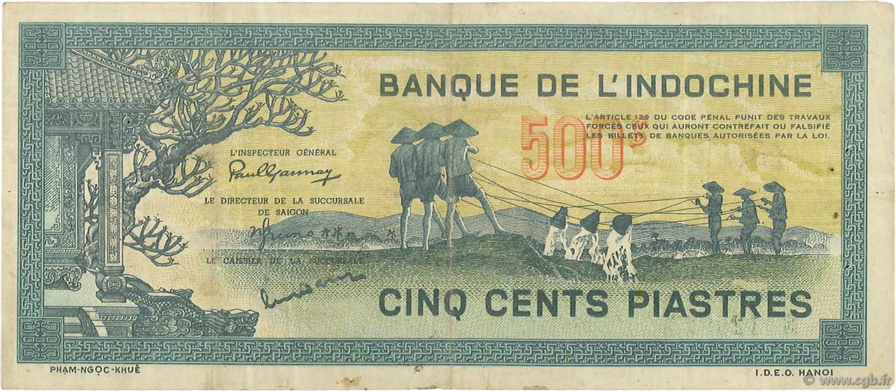 500 Piastres bleu INDOCINA FRANCESE  1944 P.068 BB