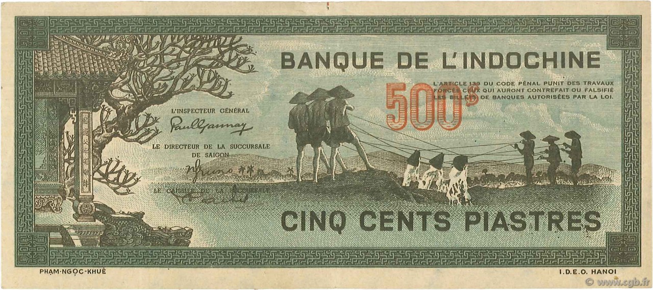 500 Piastres gris-vert FRENCH INDOCHINA  1945 P.069 VF+