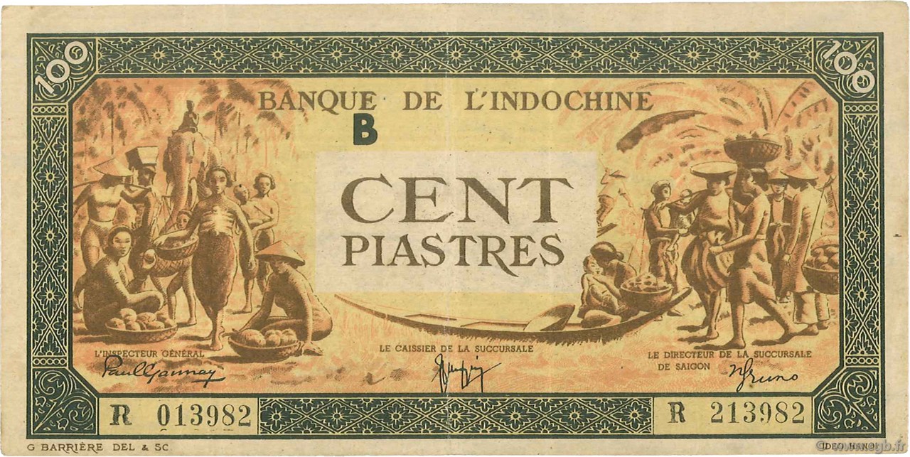 100 Piastres orange, cadre noir INDOCINA FRANCESE  1942 P.073 q.SPL