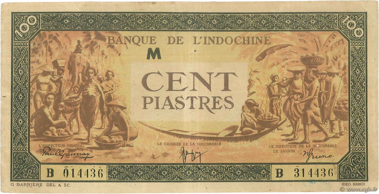 100 Piastres orange, cadre noir INDOCHINE FRANÇAISE  1942 P.073 TTB