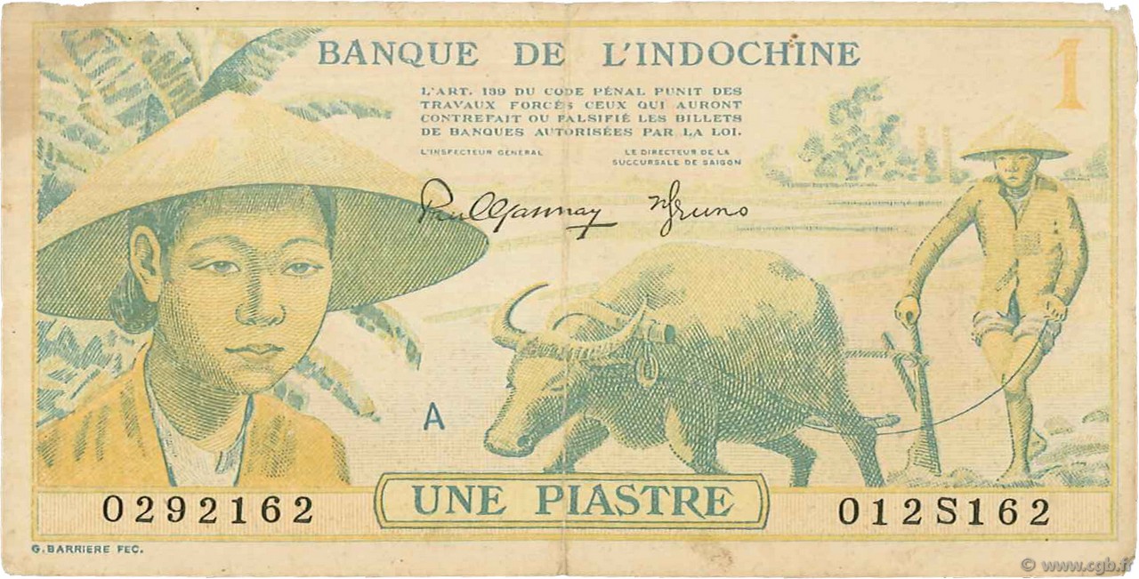 1 Piastre FRENCH INDOCHINA  1942 P.074 F