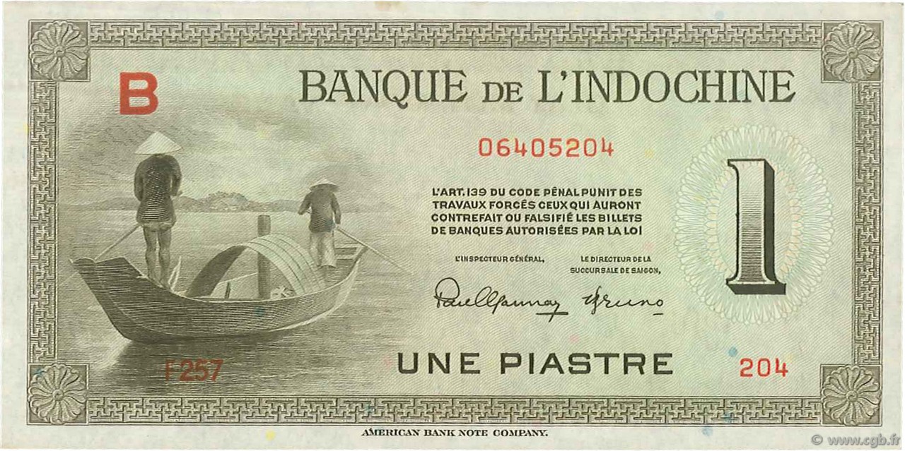 1 Piastre FRENCH INDOCHINA  1945 P.076a UNC-