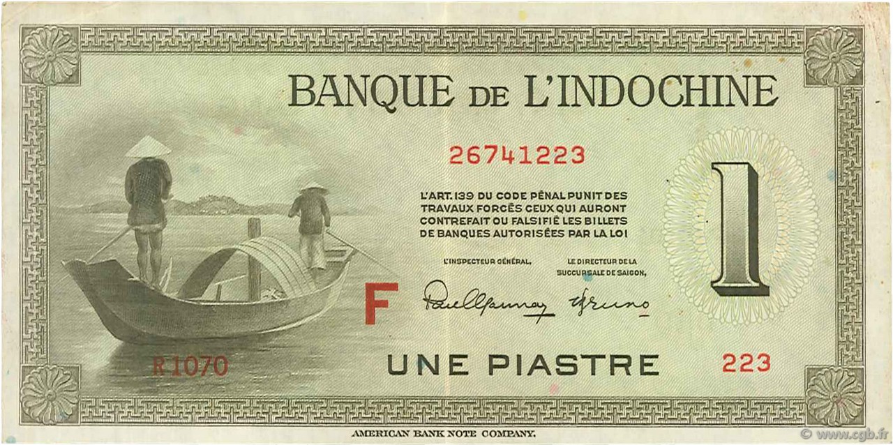 1 Piastre INDOCINA FRANCESE  1945 P.076c q.SPL