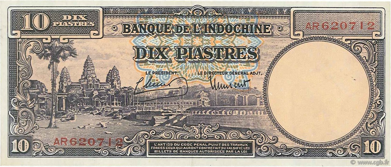 10 Piastres INDOCINA FRANCESE  1947 P.080 SPL