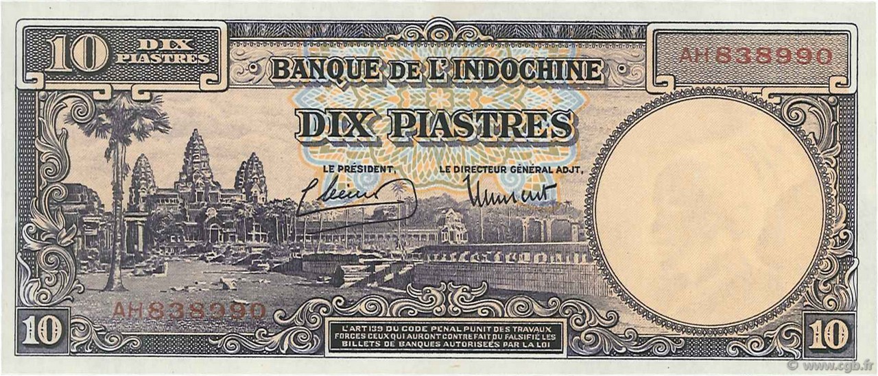 10 Piastres FRENCH INDOCHINA  1947 P.080 UNC