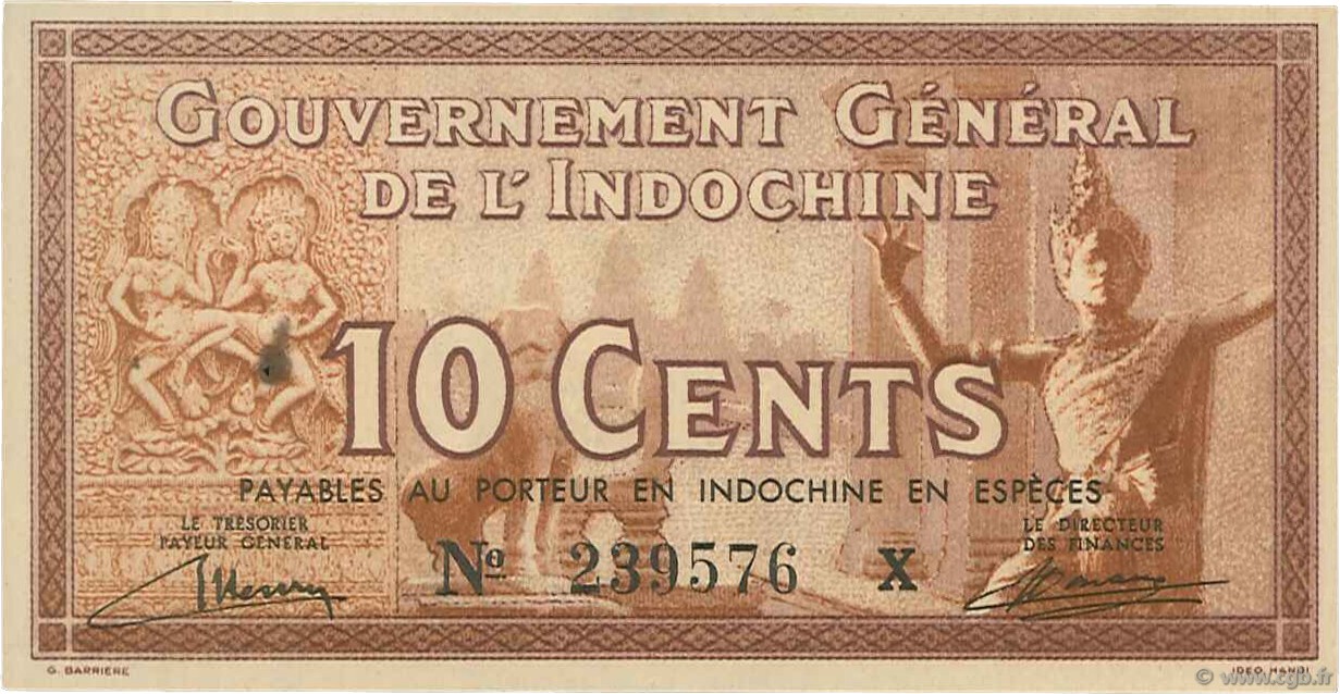 10 Cents FRENCH INDOCHINA  1939 P.085b XF
