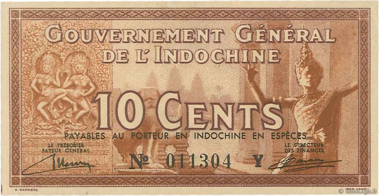 10 Cents INDOCINA FRANCESE  1939 P.085b q.FDC