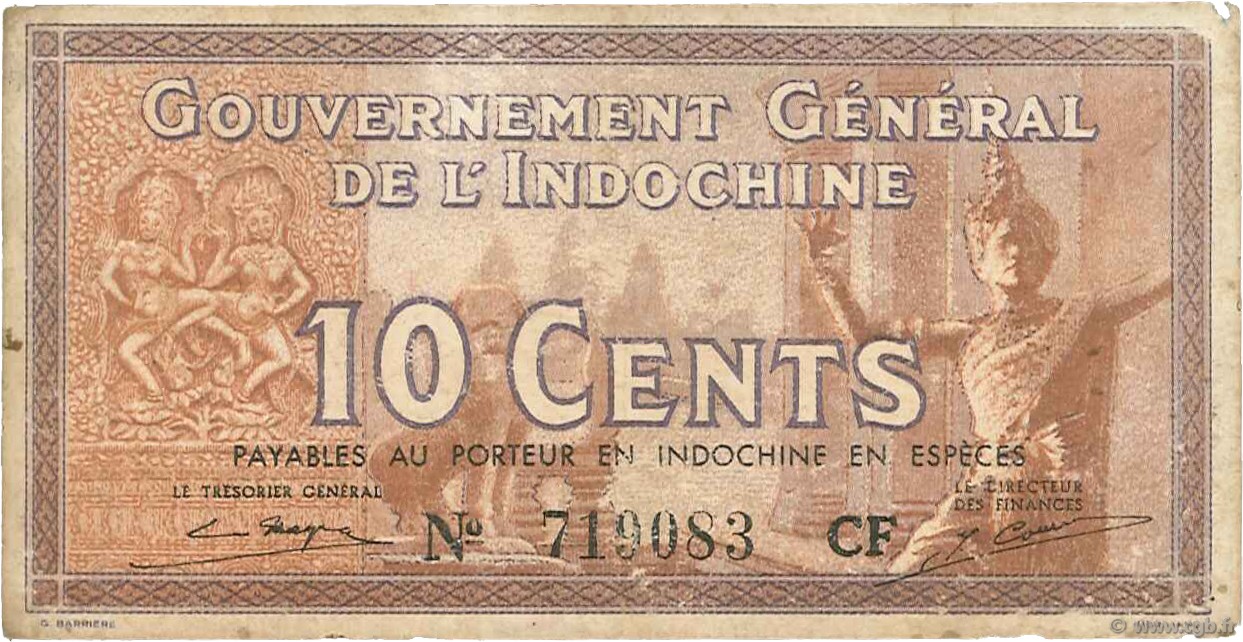 10 Cents INDOCHINE FRANÇAISE  1939 P.085d B+