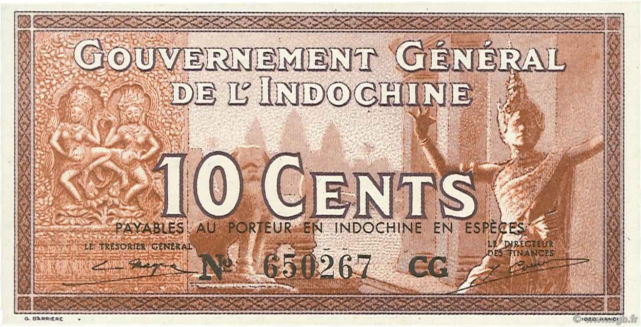 10 Cents INDOCINA FRANCESE  1939 P.085d AU