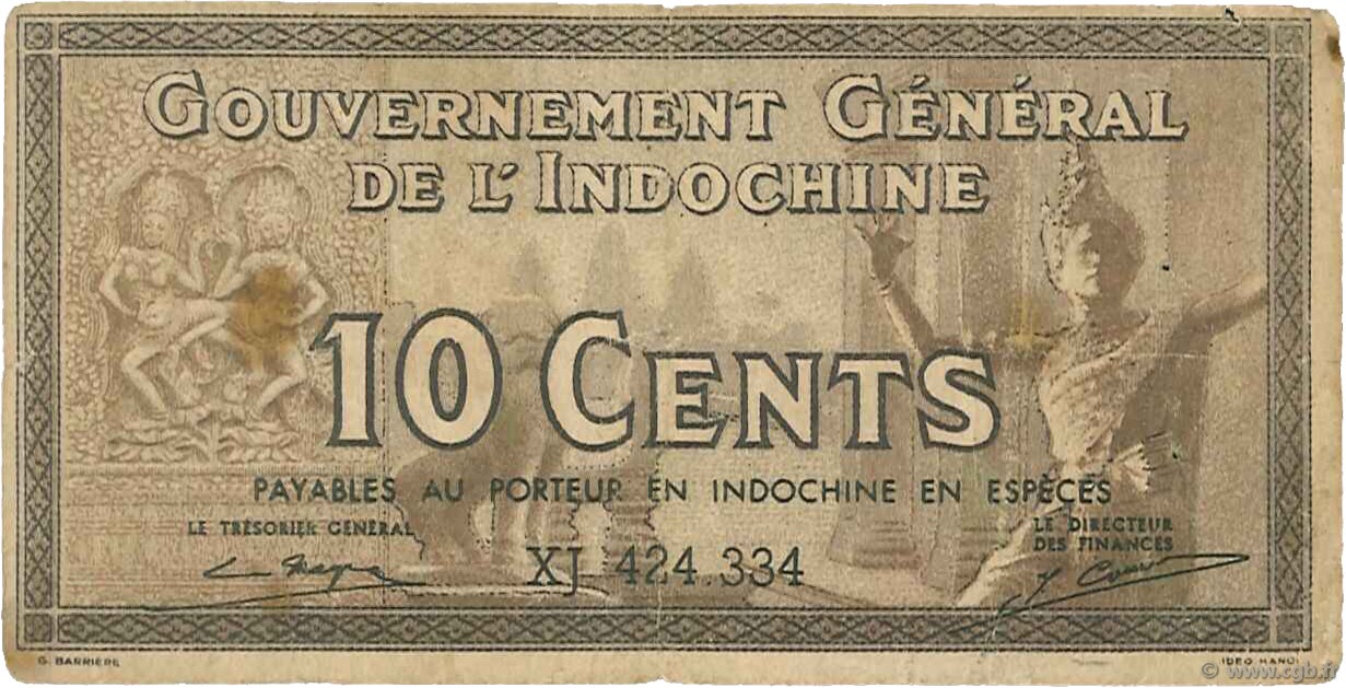 10 Cents FRANZÖSISCHE-INDOCHINA  1939 P.085d S