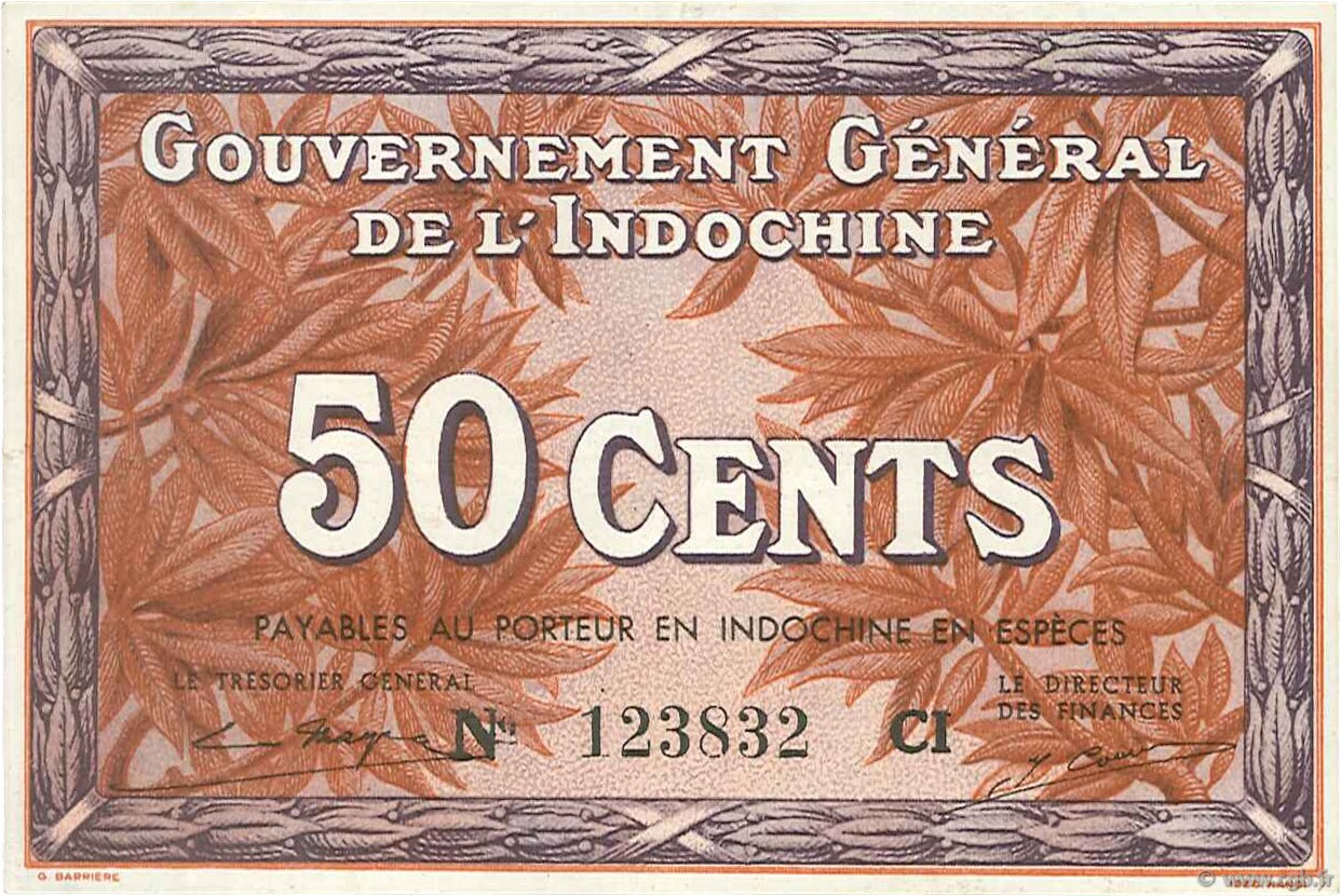50 Cents FRENCH INDOCHINA  1939 P.087d UNC-