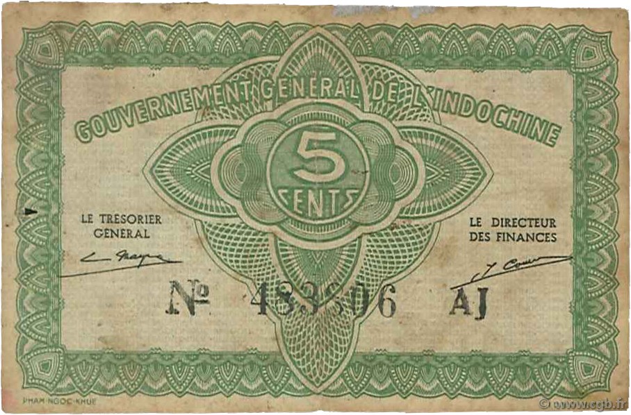 5 Cents INDOCINA FRANCESE  1942 P.088a MB