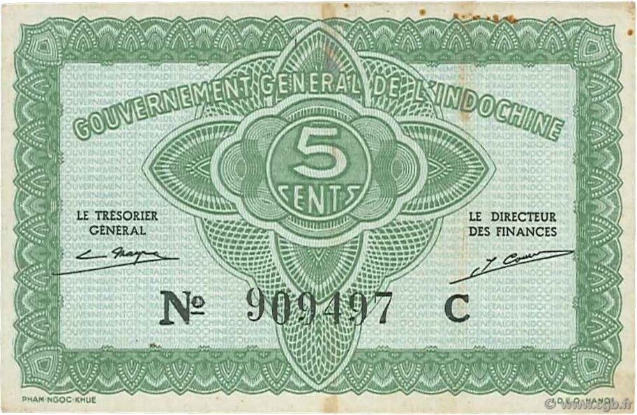 5 Cents FRENCH INDOCHINA  1942 P.088a VF