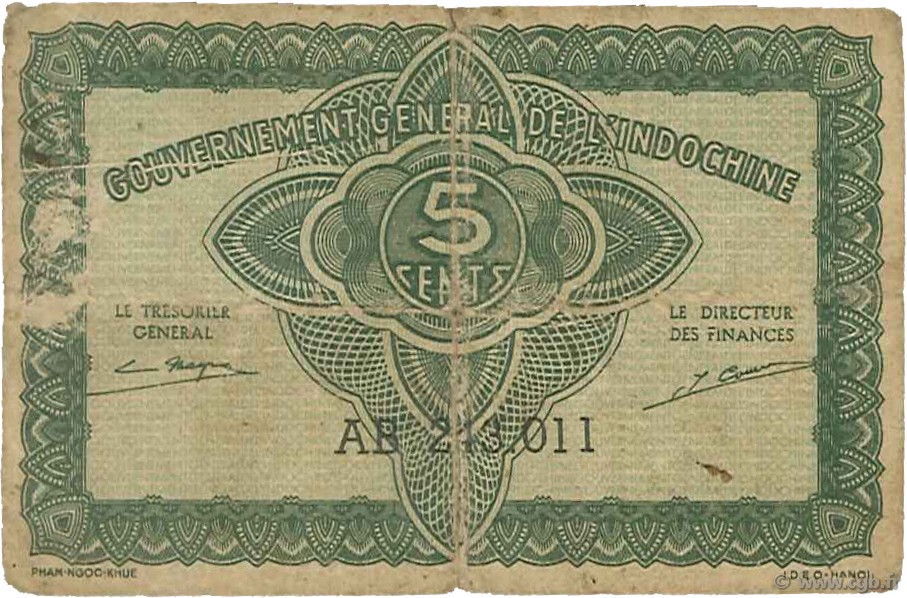 5 Cents FRANZÖSISCHE-INDOCHINA  1942 P.088b SGE