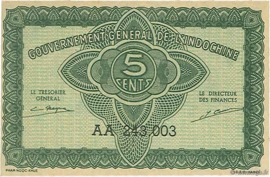 5 Cents INDOCINA FRANCESE  1942 P.088b AU