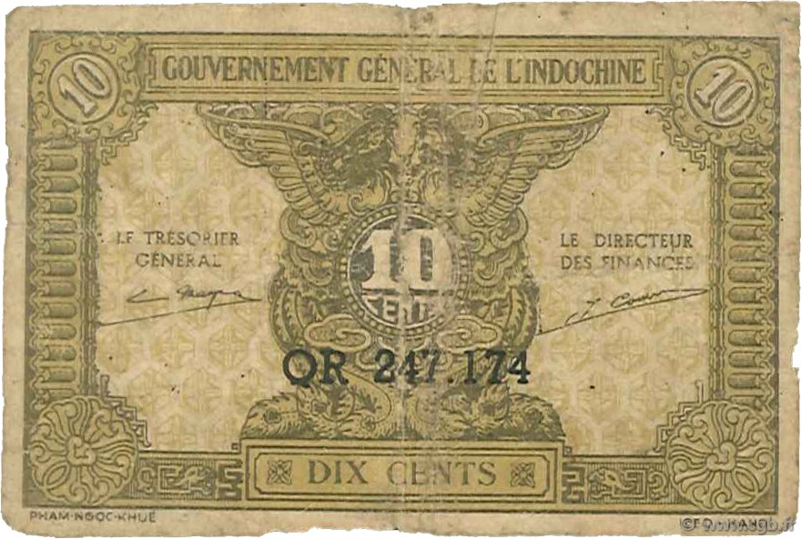 10 Cents INDOCINA FRANCESE  1942 P.089a B